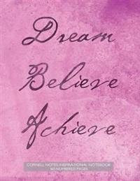Cornell Notes Inspirational Notebook 160 Numbered Pages: Dream Believe Achieve Notebook for Cornell Notes with Pink Grunge Cover - 8.5x11 Ideal for St