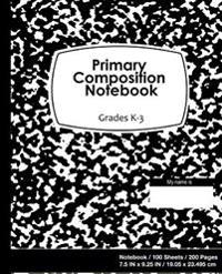 Primary Composition Notebook: Black Marble on Black Cover, School Supplies, Ruled Paper, 100 Sheets, 200 Pages, Primary Journal K-2nd Grades, 7.5 in