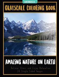 Amazing Nature on Earth: Landscapes Grayscale Coloring Book Relieve Stress and Enjoy Relaxation 24 Single Sided Images