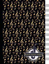 Blank Music Sheets: Golden Music Notes Journal / Music Notebook Paper 12 Staves / 8.5 X 11 Inches / A4 / 100 Pages / Music Manuscript Pape