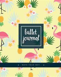Bullet Journal Dotted Grid Dated Notebook, Flamingo in Yellow Pineapple Flower Garden Pattern: Large Quarterly Bullet Journal Blank Pages with Number,
