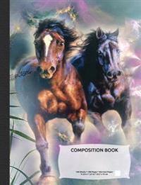 Wild Horses Composition Notebook, Dotted Grid Journal Paper: 250 Numbered Pages, 9-3/4